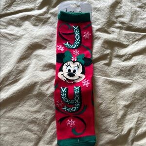 Festive Red and Green Minnie Mouse Socks